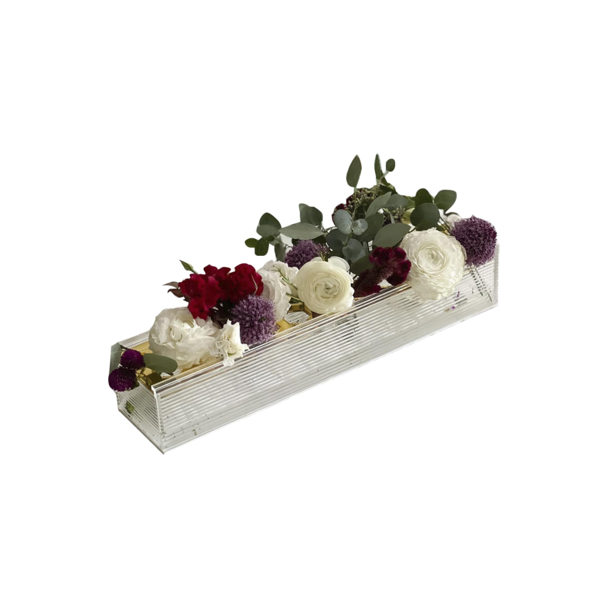 (D) Lucite Flower Box with Honeycomb Shaped Holes 17.8" x 3.9", Flower Vase