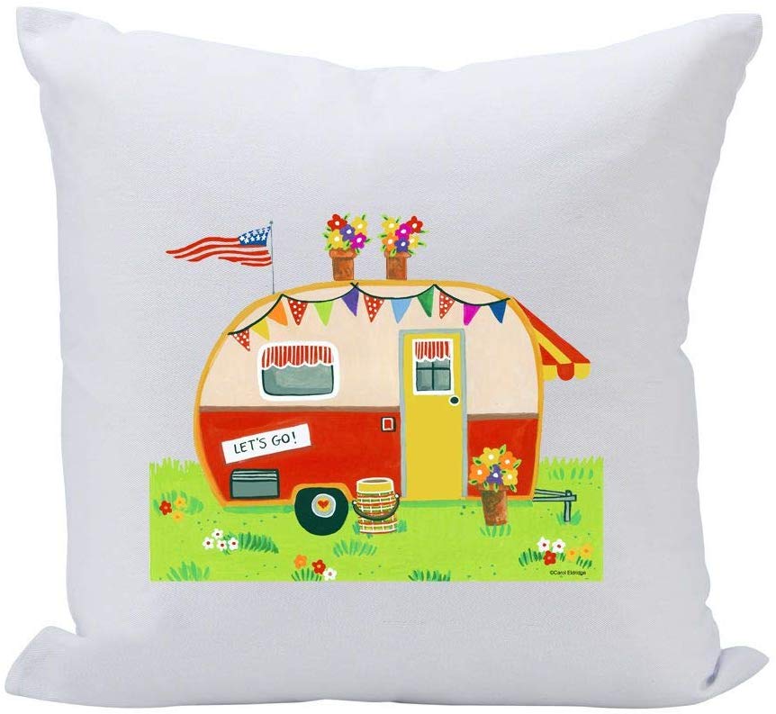 (D) Sofa Throw Pillow, White with Motor Home 16 Inch, Funny Gift for Traveller