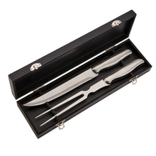 (D) Stainless Steel Carving Set, Handmade Steak Knife and Meat Fork in Box 3-pc