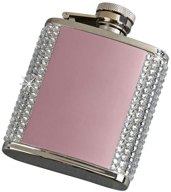 (D) Flask for Women Stainless Steel 2.5 Oz with Swarovski Crystal, Barware (Rose)