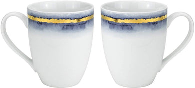 Royalty Porcelain 2-pc Mug Set Marble for Tea or Coffee, Bone China (Blue)