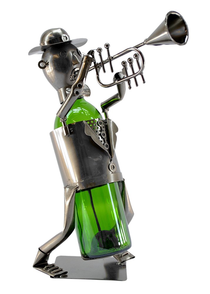(D) Wine Bottle Holder, Trumpet Player, Bar Decoration, Gift for Musician