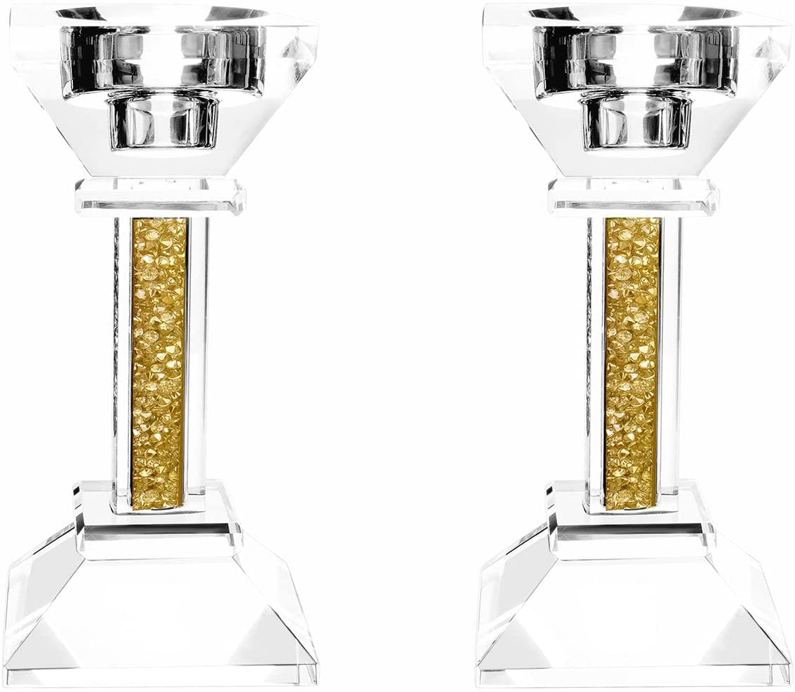 (D) Judaica Crystal Candlesticks with Stones Candle Holder