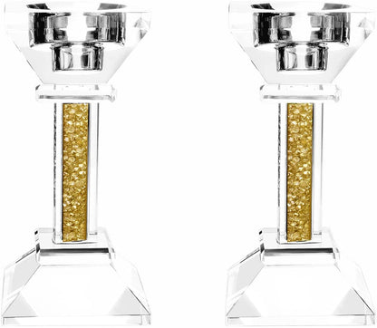 (D) Judaica Crystal Candlesticks with Stones Candle Holder