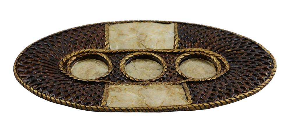 (D) Oval Serving Platter with Rattan Texture 12.5 x 7 Inches