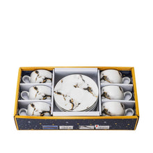 Royalty Porcelain 12pc Marble Tea set White Black, 6 cups, 6 saucers Bone China