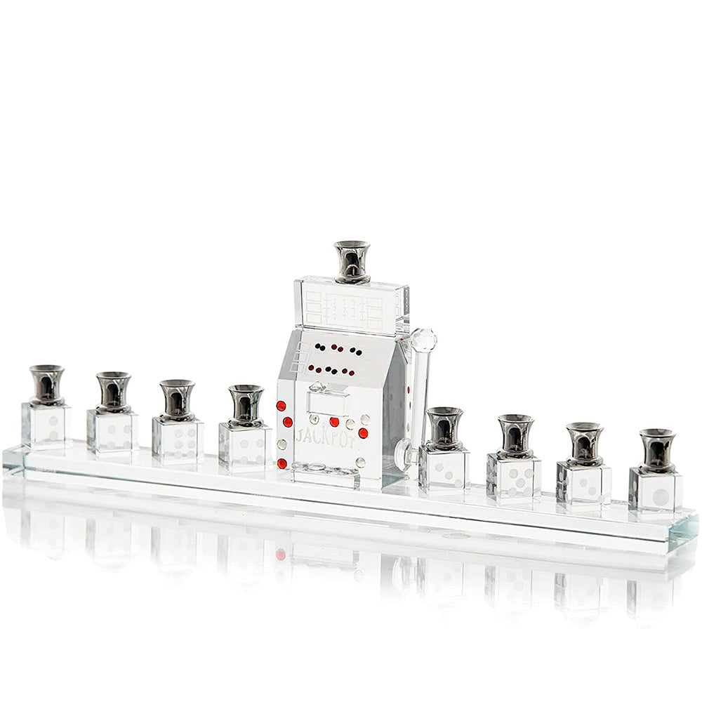 (D) Menorah Crystal Jackpot Chanukah Candle Modern Holder Judaica Hanukkah Decor