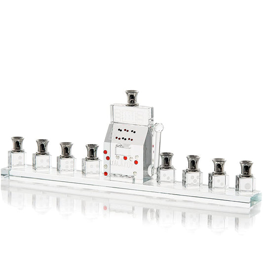 (D) Menorah Crystal Jackpot Chanukah Candle Modern Holder Judaica Hanukkah Decor