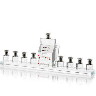(D) Menorah Crystal Jackpot Chanukah Candle Modern Holder Judaica Hanukkah Decor