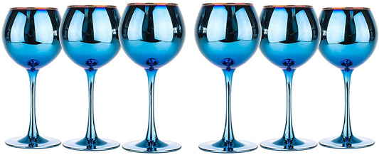 Set Of 6 Amethyst Wine Goblet Glasses 12, Blue Rainbow Design