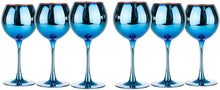 Set Of 6 Amethyst Wine Goblet Glasses 12, Blue Rainbow Design