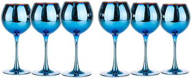 Set Of 6 Amethyst Wine Goblet Glasses 12, Blue Rainbow Design