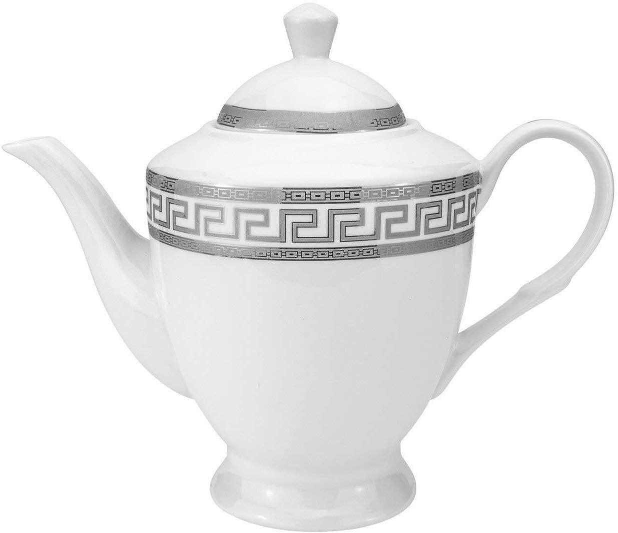 17 Piece Tea or Coffee set Greek Key Ornament, Fine Porcelain (Silver)