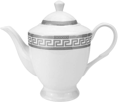 17 Piece Tea or Coffee set Greek Key Ornament, Fine Porcelain (Silver)