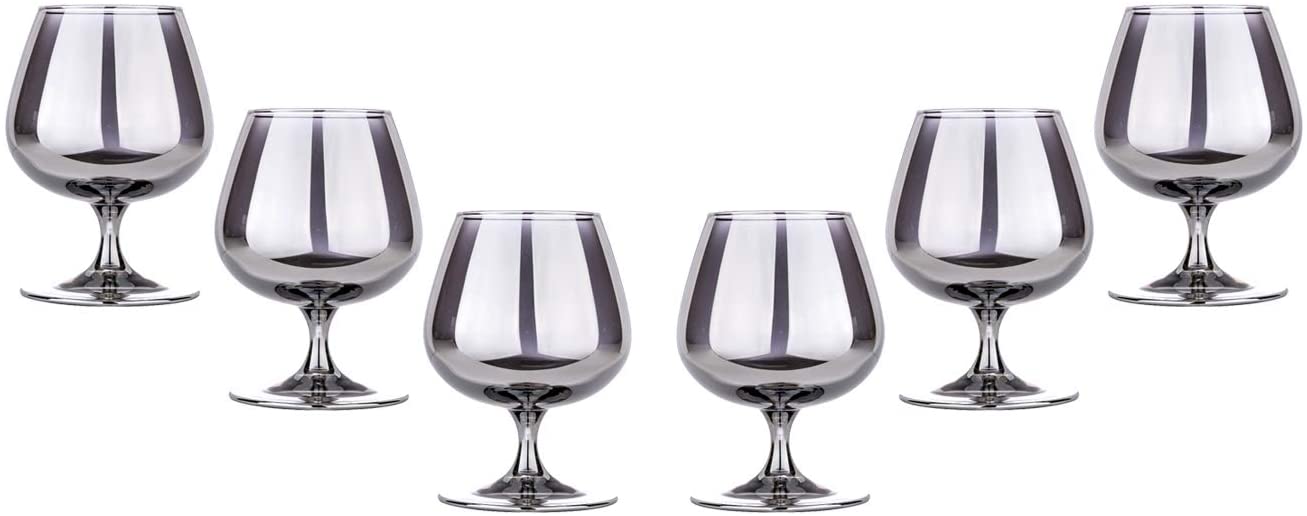 Brandy Stemmed Glasses Set 13.5 Oz, Modern Crystal Clear Glassware Set of 6