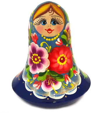 (D) Russian Souvenirs Blue Rolly Polly Doll with Sound Nevalyashka Flora