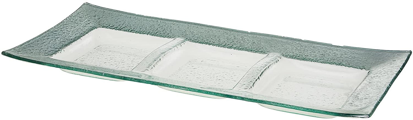 (D) Judaica Glass Rectangular Tray with 3 Sectionals 18x8.5'' (Silver)