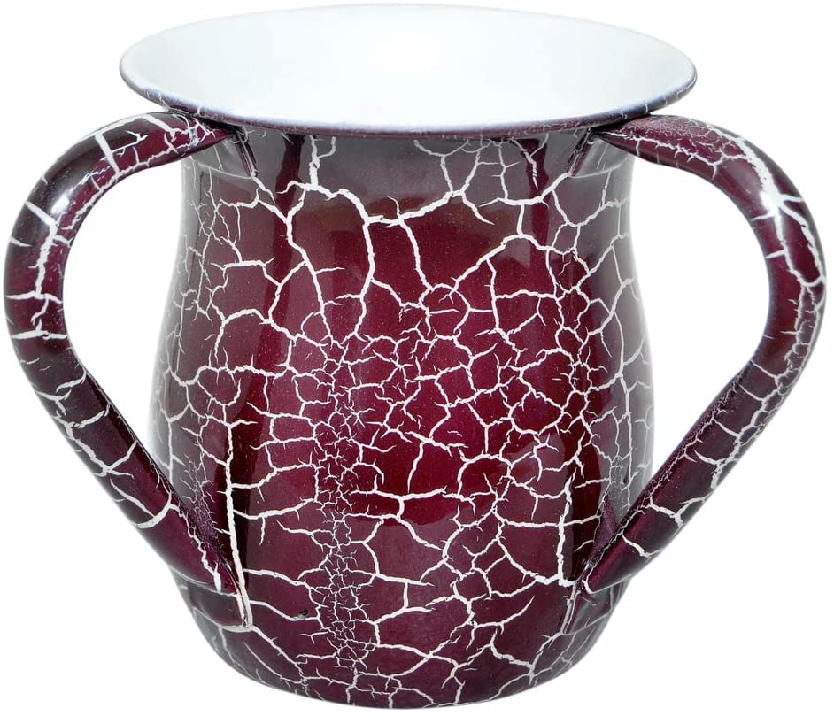 (D) Judaica Stainless Steel Wash Cup with Stone Decor (Red Marble)