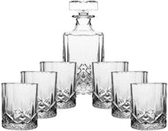 (D) Judaica Crystal Decanter Design at Bottom Set with 6 Cups Clear