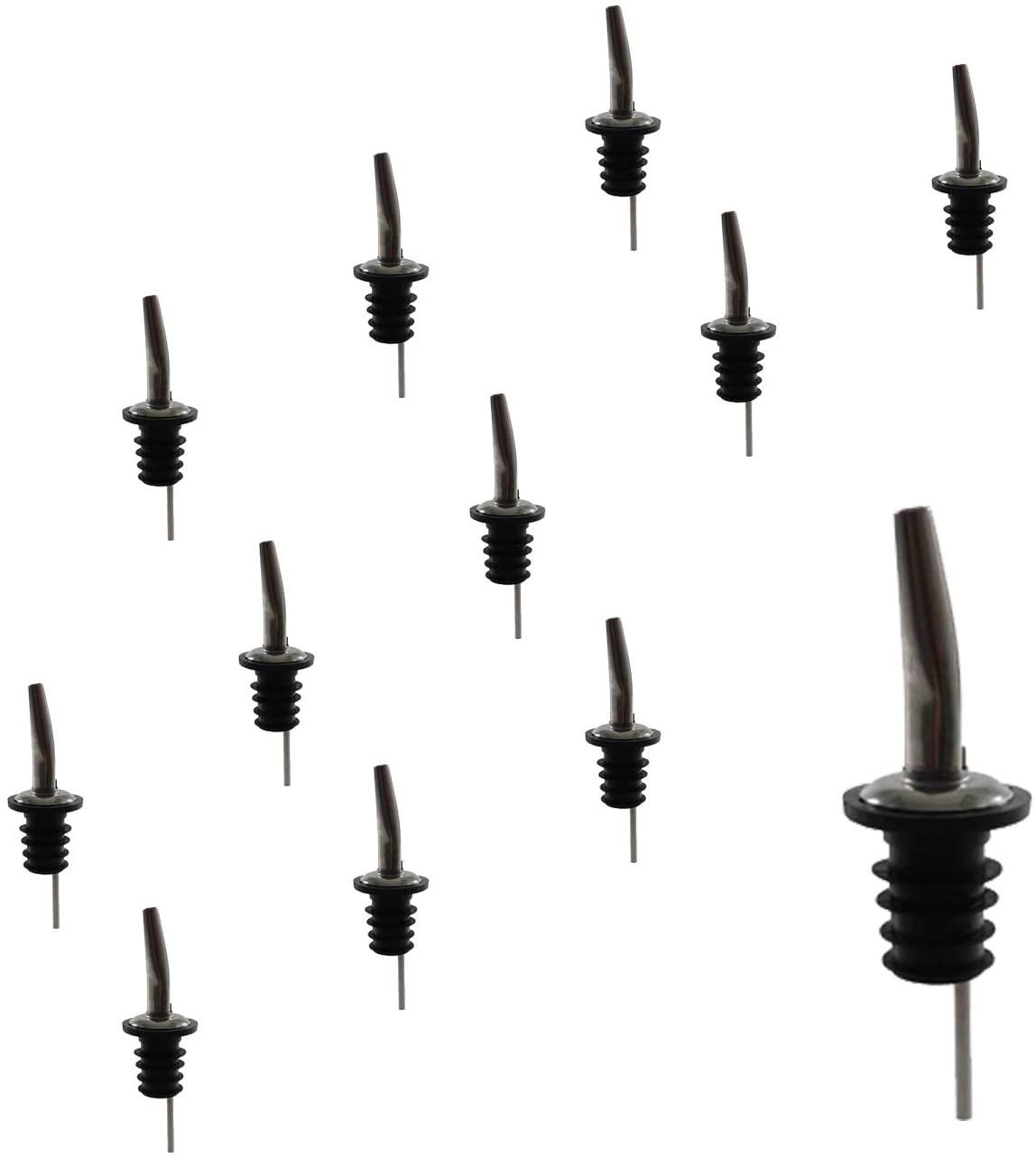 Stainless Steel Tapered Liquor Pourer, Medium Flow, Barware (12 Pieces)