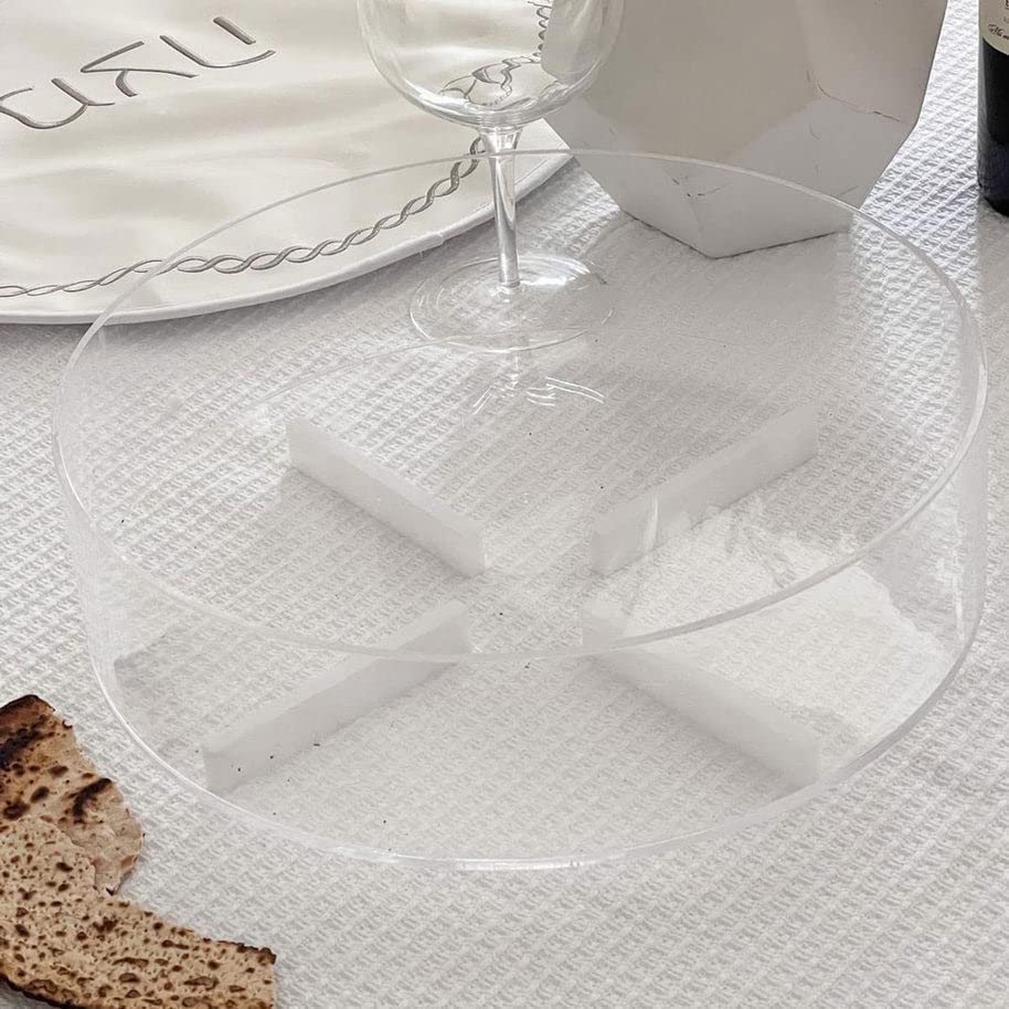 (D) Judaica Lucite Round Matzah Plate Acrylic Holder For Pesach