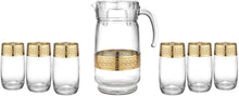 Greek Key Design Water Beverage Set 1 Pitcher Jug With 6 Hiball Glasses