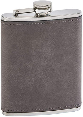 (D) Flask Stainless Steel 8 Oz Leatherette Men Gift Idea, Barware (Grey)