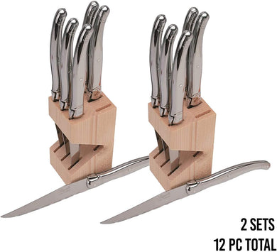 (D) Laguiole Knife Block Sets Stainless Steel Vintage Steak Knives 2 PACK