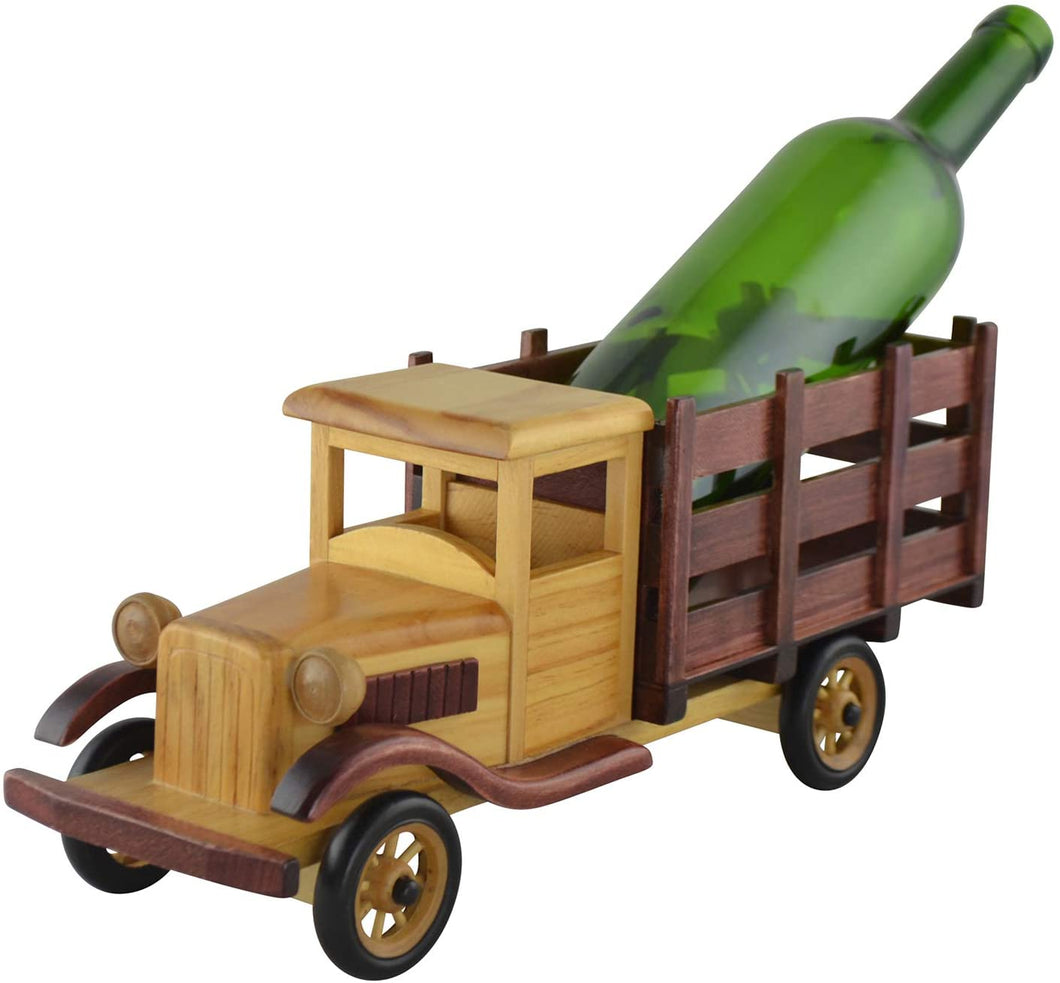 (D) Wine Bottle Holder Wooden Vintage Birthday Gift (Brown Pick Up Track)