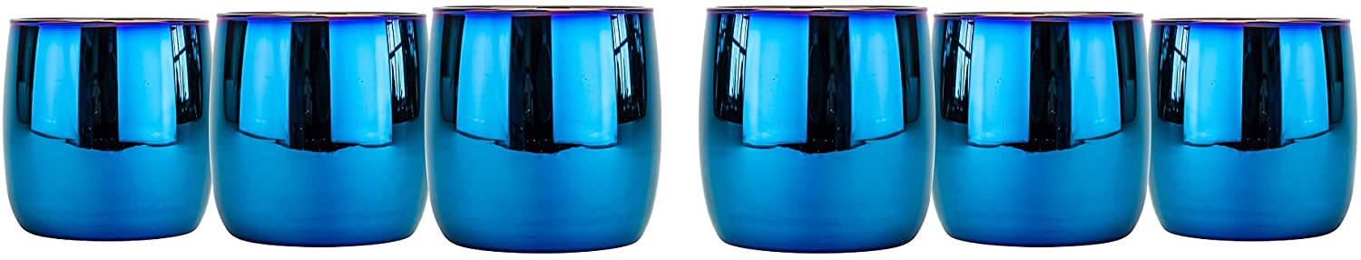 Set Of 6 Amethyst DOF Beverage Tumbler 10, Blue Rainbow Design