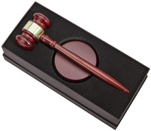 (D) Brown Wood Gavel and 4" Round Block, Walnut Finish 10.5" L