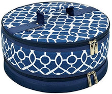 (D) Cake Bag, Dessert Carrier Round Bag with Handle (Blue White)