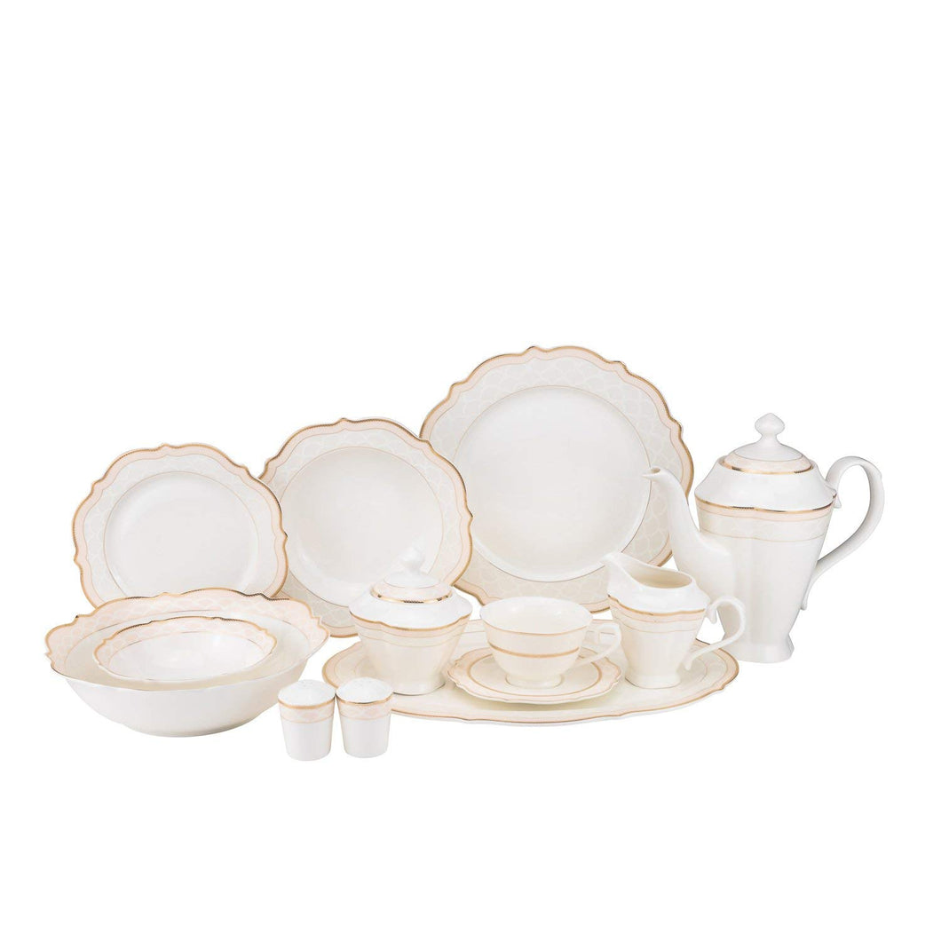 Royalty Porcelain 57-pc Dinner Set 'Beige Bloom', Bone China Porcelain