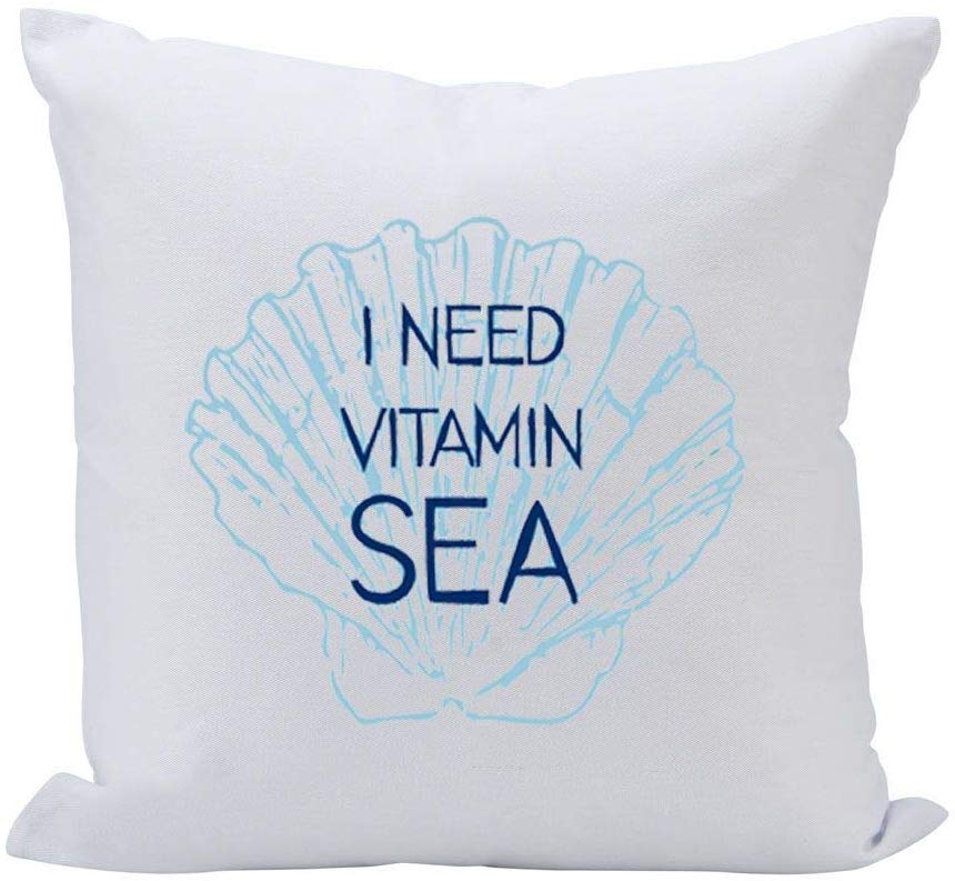 (D) Sofa Throw Pillow, White with Blue Shell 16 Inch, Funny Marina Style Pillow