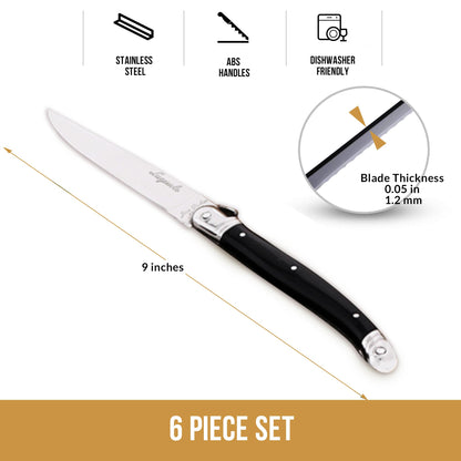 (D) Steak Knives in Tray 6 Pc Set, Stainless Steel Blades (Black or Gray or Ivory or Red)