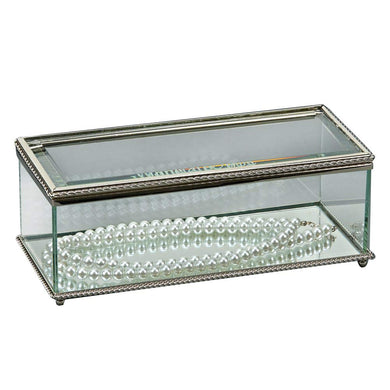 (D) Glass Trinket Jewelry Box for Women Silver Storage Box, Display Box 8 Inch