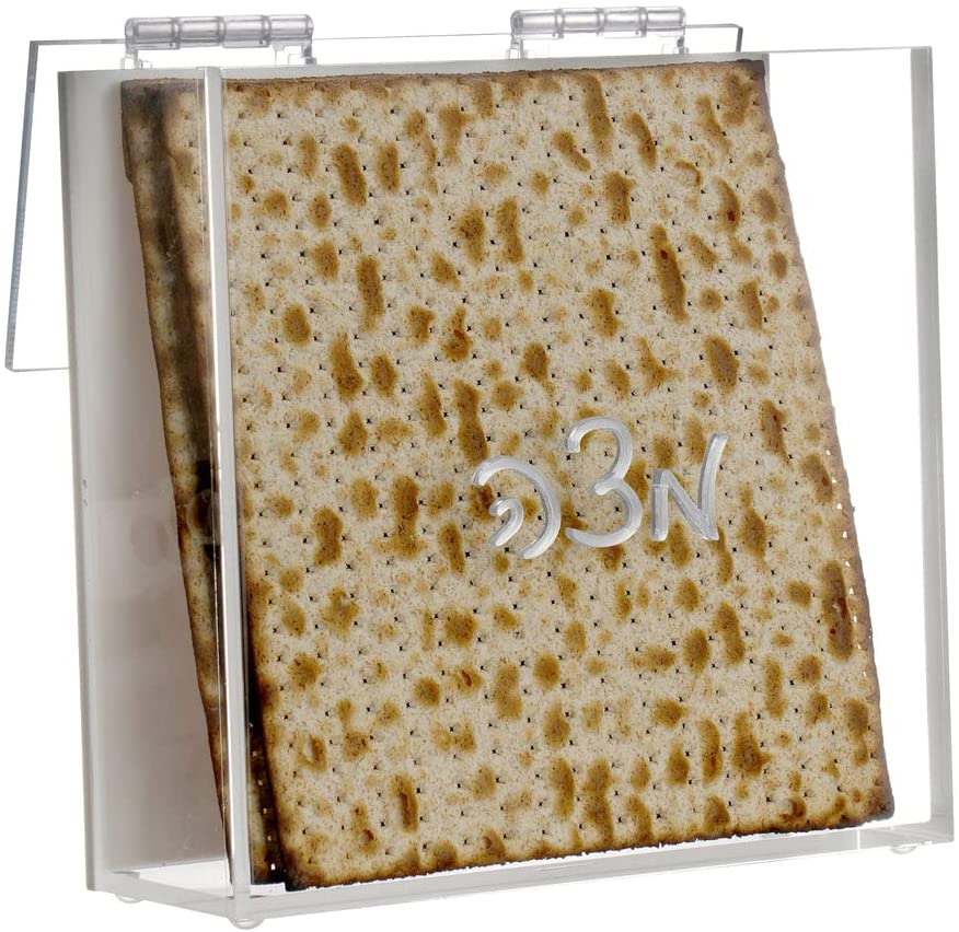 (D) Judaica Lucite Matzah Box Holder Modern Style with Lid (Silver)
