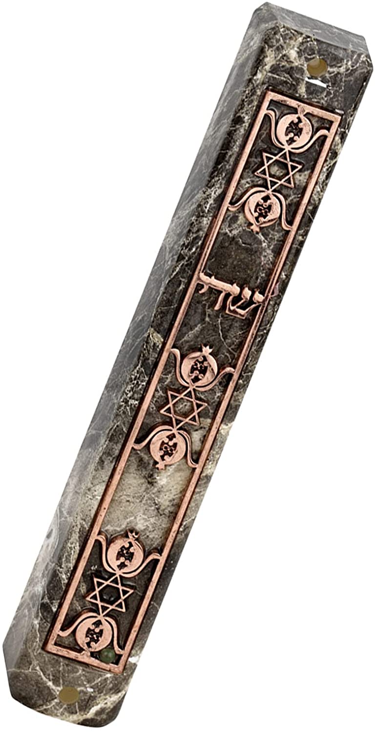 (D) Judaica Plastic Marble Style Mezuzah Case, Metal (5.9'', Copper 3 Stars)