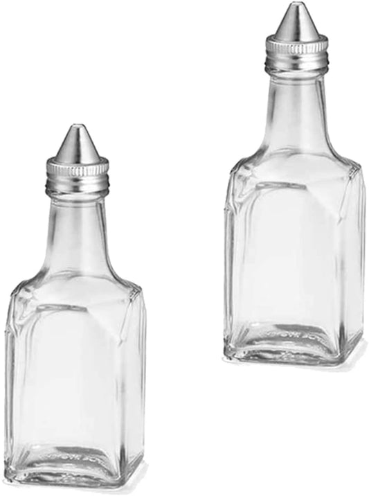 Glass Olive Oil or Vinegar Dispenser 6 Oz with Stainless Steel Pourer (2 PC)