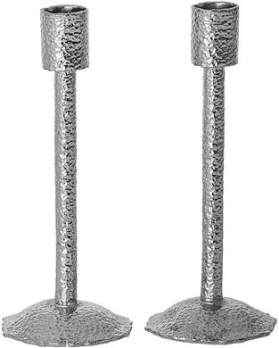 (D) Judaica Hammered Gold Metal Candle Stick 2 pc Holder (Silver)