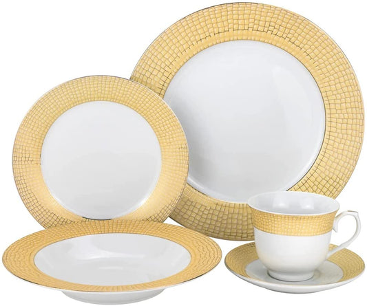 Premium Fine Porcelain Dinner Set for 4, Gold Modern Design