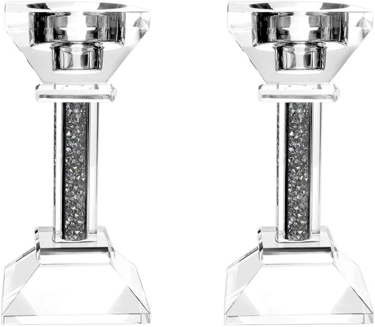 (D) Judaica Crystal Candlesticks with Stones Candle Holder