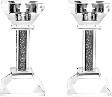 (D) Judaica Crystal Candlesticks with Stones Candle Holder (5.3'', Silver)