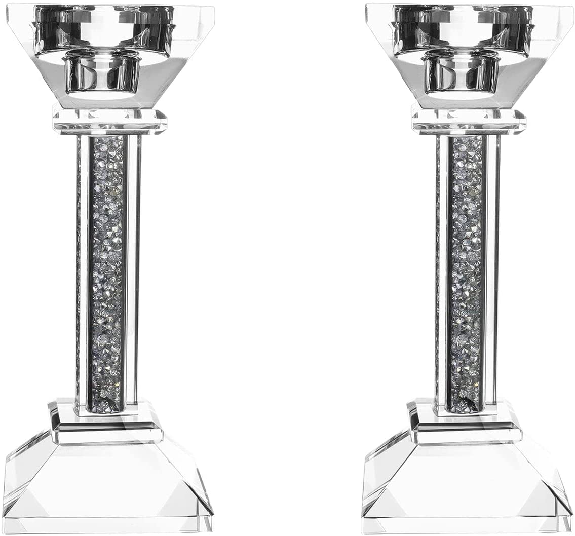 (D) Judaica Crystal Candlesticks with Stones Candle Holder