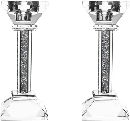 (D) Judaica Crystal Candlesticks with Stones Candle Holder