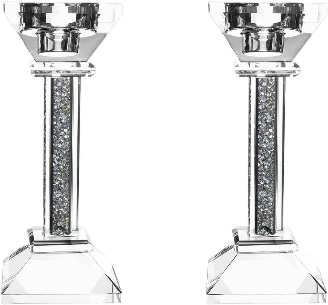 (D) Judaica Crystal Candlesticks with Stones Candle Holder (6.3'', Silver)