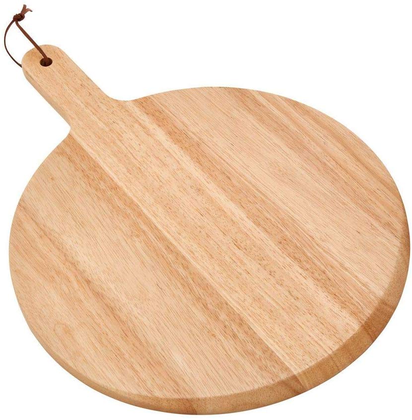 (D) Pizza Board with Handles, Round Brown Wood Vintage Cutting Boards