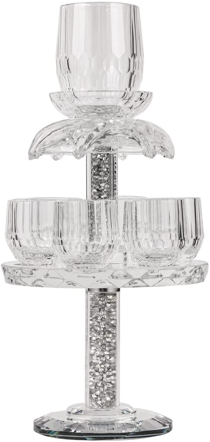 (D) Judaica Crystal Fountain Cup Set with Crushed Gemstones (Silver)