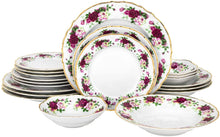 Bone China Dinner Set for 4, with Red Pink Floral Design 20 Pc, Vintage Style