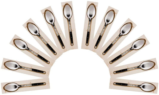 (D) Languiole Flatware, French Serving Spoon, Vintage, Hand Made (Black, 12 PC)